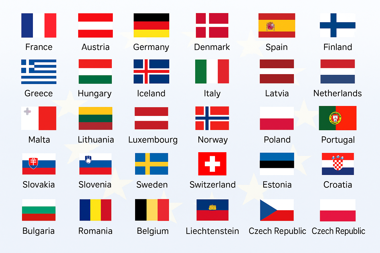 29 countries schengen flag