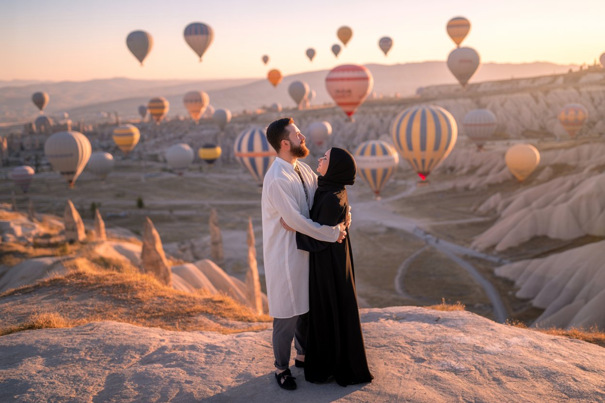 Happy couple enjoying a scenic view in Turkey Home